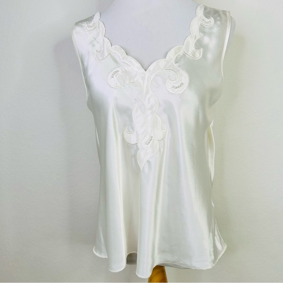 Romantic Summer Satin Camisole with pearls Cabernet Ivory Size Large - Picture 9 of 10